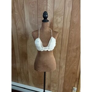 She Made Me Crochet Bikini Top Cream Cotton Handmade Tassel Boho Small Medium